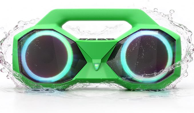 OZJ Bluetooth Speaker Outdoor Loud: 80W(Peak) with Bass, Portable Wireless Speaker with IPX7 Waterproof, 20H Playtime, RGB Lights, TWS for Outside, Beach, Work (Green)