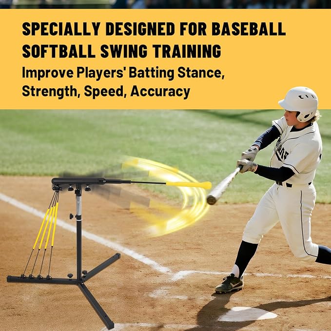Baseball Softball Swing Trainer with 4 Power Bands, 31-43 In Adjustable Baseball Hitting Trainer with 3 Ground Nails, Carry Bag. Baseball Training Equipment Improve Power, Speed, Coordination