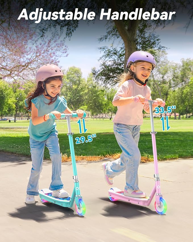 Gyroor KS2 Kids Electric Scooter with LED Lights – Safe 5 MPH Speed, Foot Sensor Start, Adjustable Handlebar, Fast Charging, for Ages 6–12,Mint Green