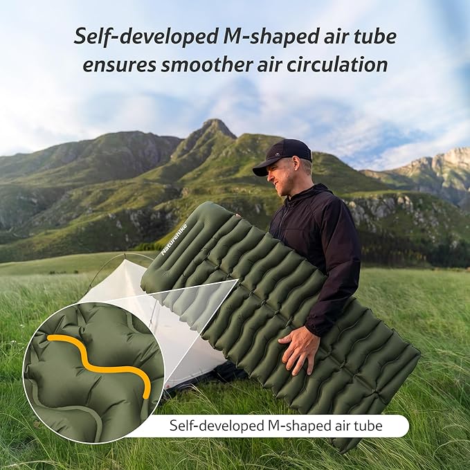 Naturehike Camping Sleeping Pad, Ultralight Inflatable Sleeping Mat with Pillow &Air Pump Sack, 3.74 Inch Lightweight Air Mattress for Camping, Backpacking, Hiking, Traveling