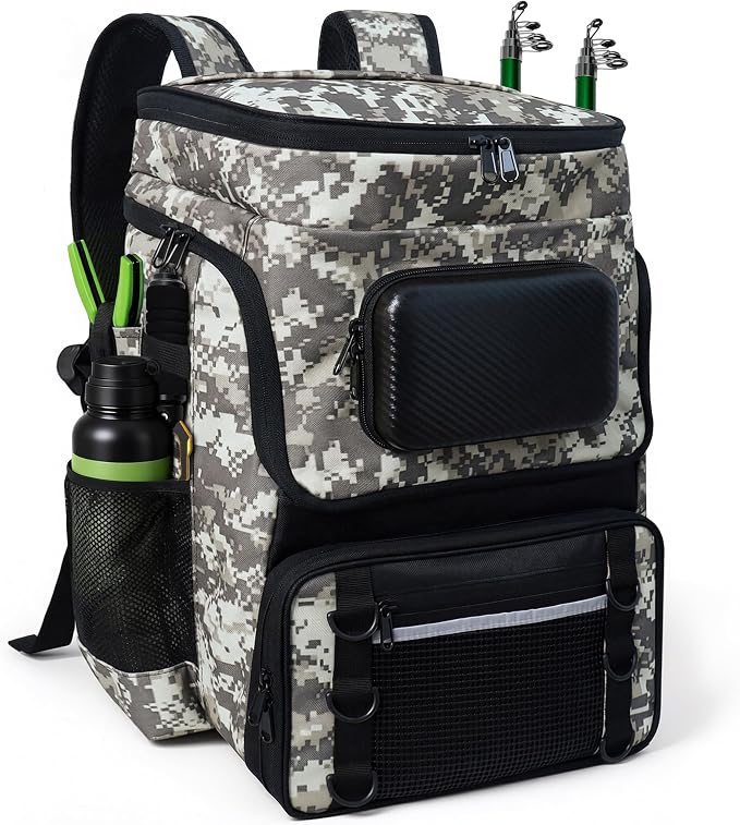 Fishing Backpack with Rod Holder, Large 50L Tackle Bag Water Resistant Tackle Backpack Heavy Duty Fishing Bag Gift for Men Woman