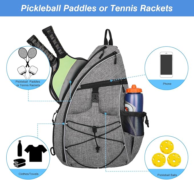 WOLT Pickleball Bag,Crossbody Sling Bags for Women Men,Pickleball Backpack with Fence Hook for Tennis, Racketball