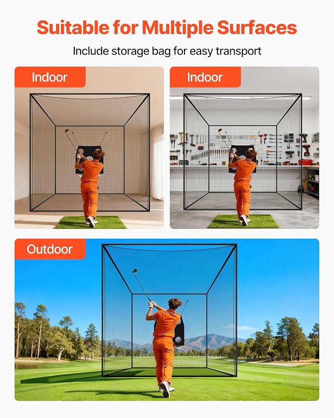 VEVOR Baseball Batting Cage,Professional Softball Baseball Batting Hitting Training Net,Heavy Duty Enclosed PE Practice Portable Pitching Cage Net&Carry Bag,for Backyard,Field,Indoor&Outdoor