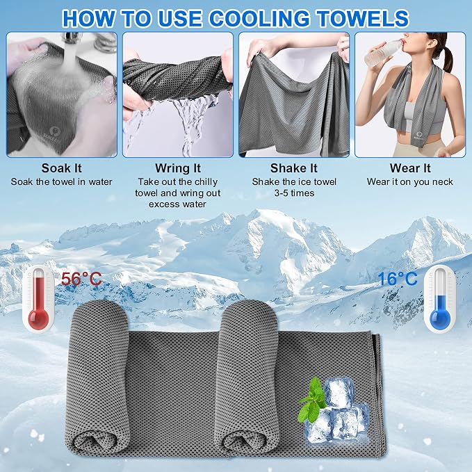 Sukeen Cooling Towel 20 Pack (40"x12") Ice Towel,Bulk Breathable Chilly Twoles,Microfiber Towel for Neck Face for Yoga,Sport,Running,Gym,Workout,Camping,Fitness,Travel & More Activities, Dark Gray