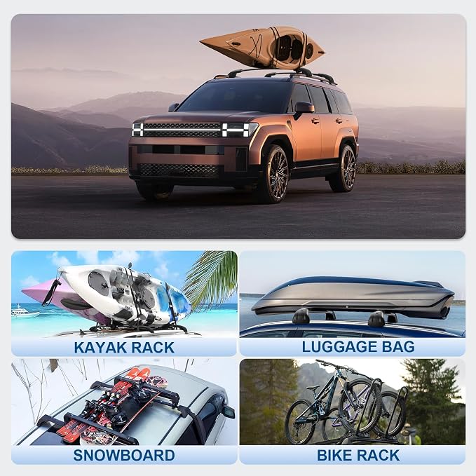 Roof Rack Cross Bars Compatible with Hyundai Santa Fe 2024-2026, 300LBS Heavy Duty Adjustable Aluminum Cargo Bar for Rooftop Carrier, Cross Bars for Luggage, Kayak, Canoe, Bike, Snowboard