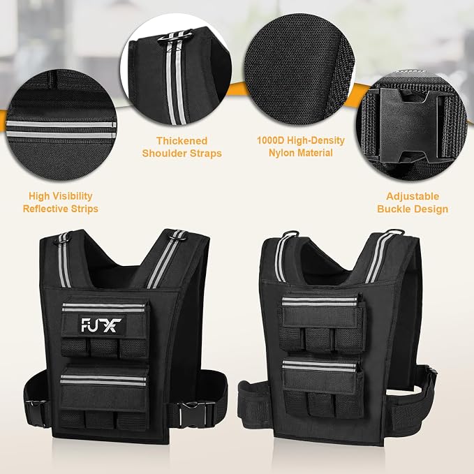 FUFF Adjustable Weighted Vest Men,20/30/40 LB Weight Vest for Strength Trainin, Workout Vest Woman with Removable Iron Weights for Walking, Rucking, Running, Exercise