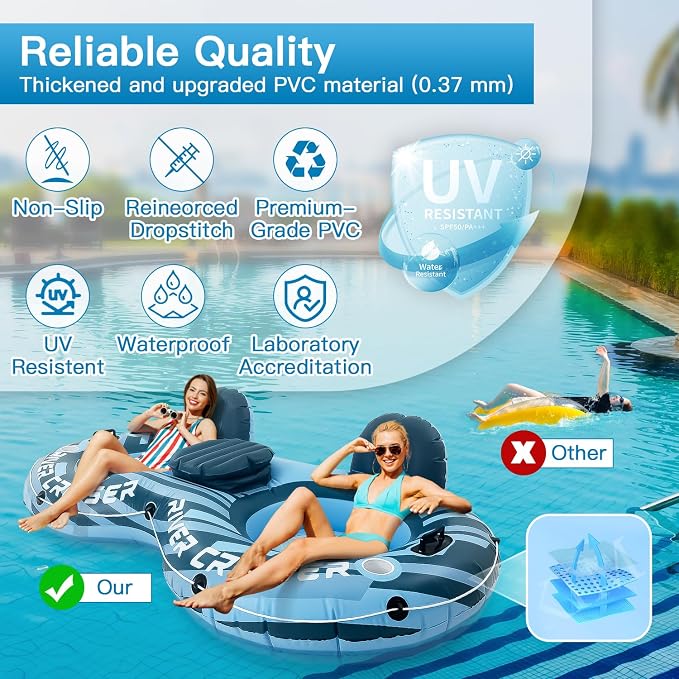 River Tubes for Floating Heavy Duty Inflatable Floating Lounger Premium River Water Rafts Pool Float with Cup Holder Above Lake for Adults