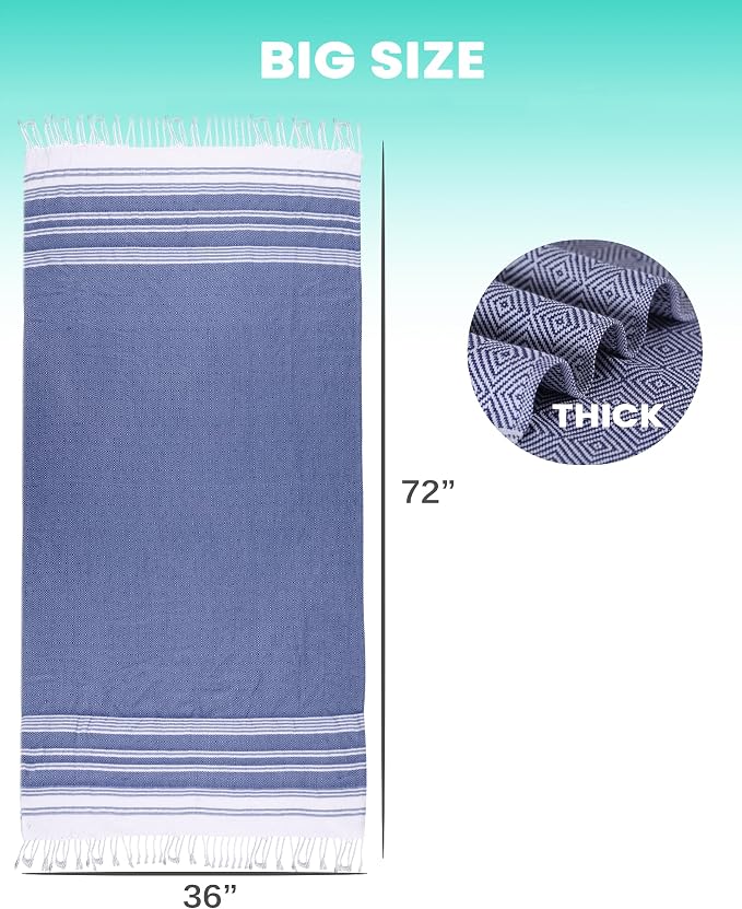 2 Packs Cotton Turkish Beach Towels Quick Dry Sand Free Soft Absorbent Extra Large Xl Big Blanket Adult Oversized Bath Pool Swim Towel Set Bulk Multipack Lightweight Thin Sandless Fast Drying Compact