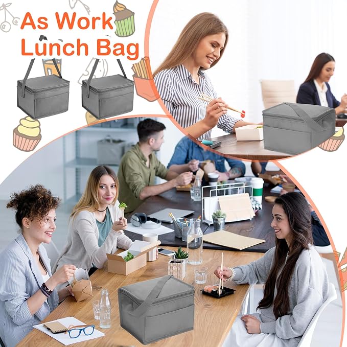 Nuogo 15 Pack Insulated Lunch Bags Bulk, Reusable Cooler Boxes, Leakproof Lunch Boxes Set, Waterproof Thermal Coolers, Insulated Beverage Bag for Women Men Work School Picnic Beach(Gray)