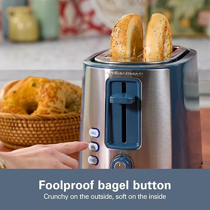 Hamilton Beach 2 Slice Extra Wide Slot Toaster with Bagel & Defrost Settings, Shade Selector with 7 Browning Levels, Toast Boost, Auto Shutoff, Kitchen Makeover Blue (22634)