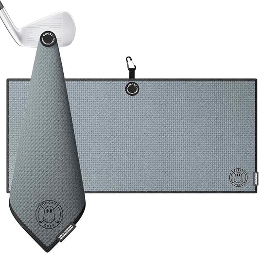 Ghost Golf Magnetic Towel (Caddie) - Premium Ultra-Absorbent Microfiber Golf Towel with Magnet for Golf Carts or Clubs - 18" x 40" Golfing Gear - Waffle Weave Pattern (Dark Grey)