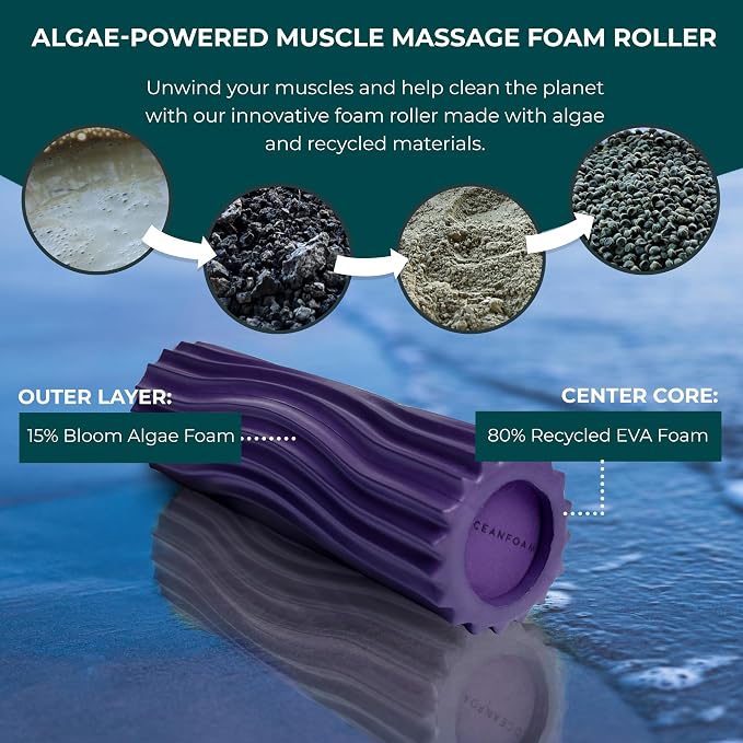 Oceanfoam Ripple Travel Foam Roller (11" x 3.35") Firm Mini Foam Roller for Physical Therapy, Deep Tissue Massage, Back Pain - High Density, Ergonomic Wave Textured - Yoga, Pilates, Exercise (Seafoam)