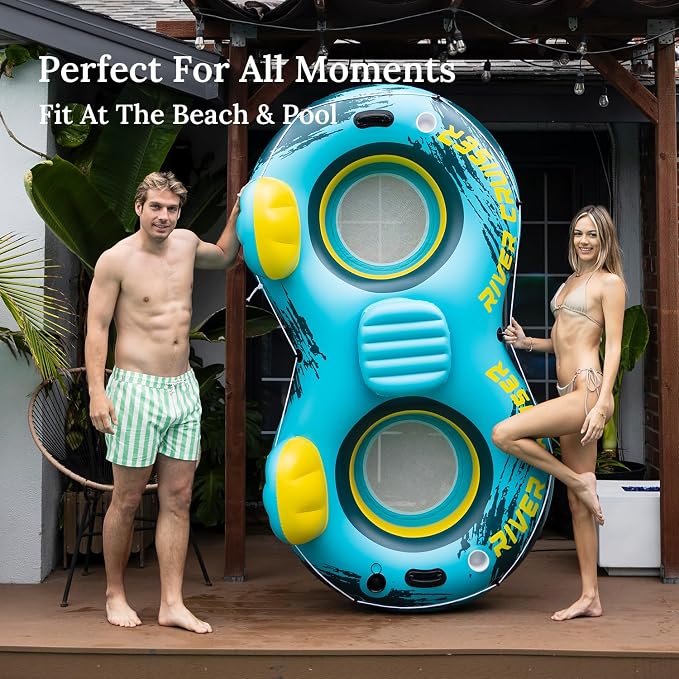 River Tubes for Floating Heavy Duty Inflatable Floating Lounger Premium River Water Rafts Pool Float with Cup Holder Above Lake for Adults