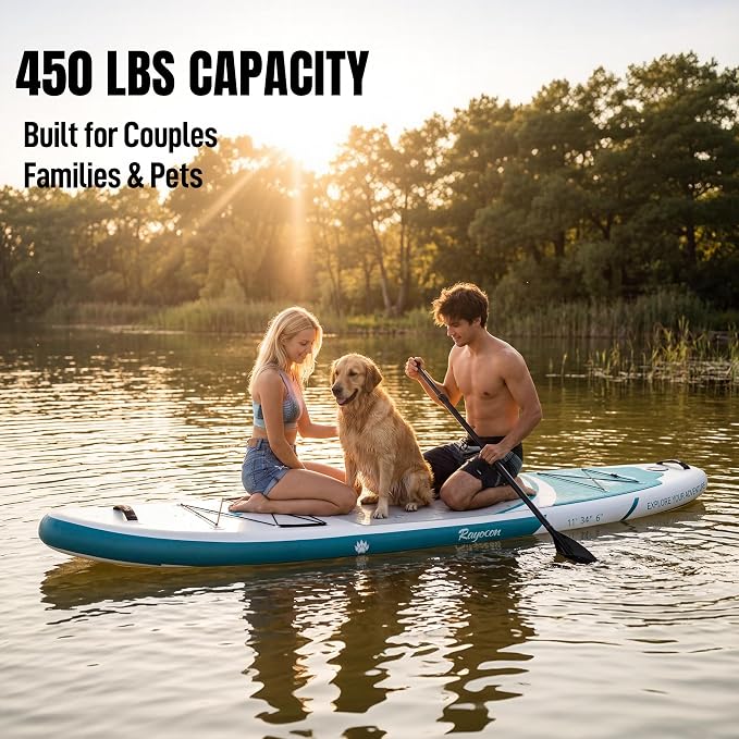 Inflatable Stand Up Paddle Board 11'×34" Extra Wide SUP, Ultra-Stable for Adults & Dog, 450lbs, Dual Chamber Pump, Fiberglass Paddle, Military Grade Dual Layer