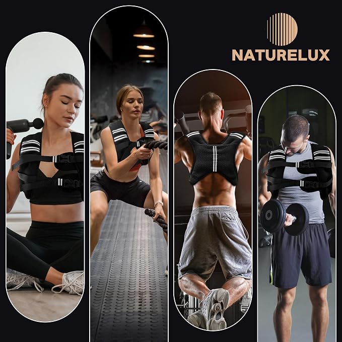 NATURELUX Weighted Vest Men or Women - 5/10/15/20/25/30lbs Weights with Reflective Stripe, Weighted Vest for Workout Equipment for Strength Training Running - Walking Weight Loss