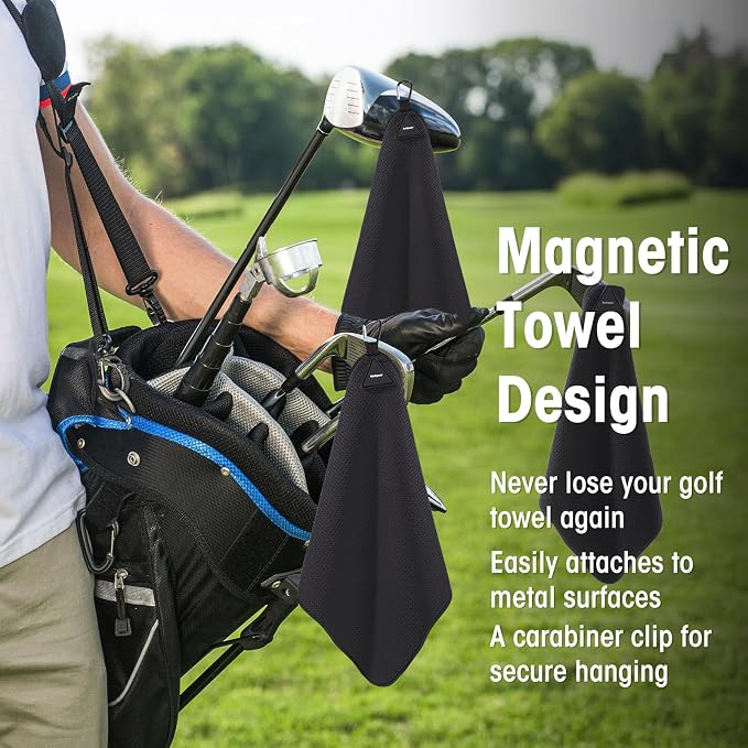 Batiyeer Magnetic Golf Towel Bulk 16" x 16" Microfiber Fabric Towels with Clip Waffle Absorbent Strength Magnet Golf Accessories Ball Cleaner for Carts Men