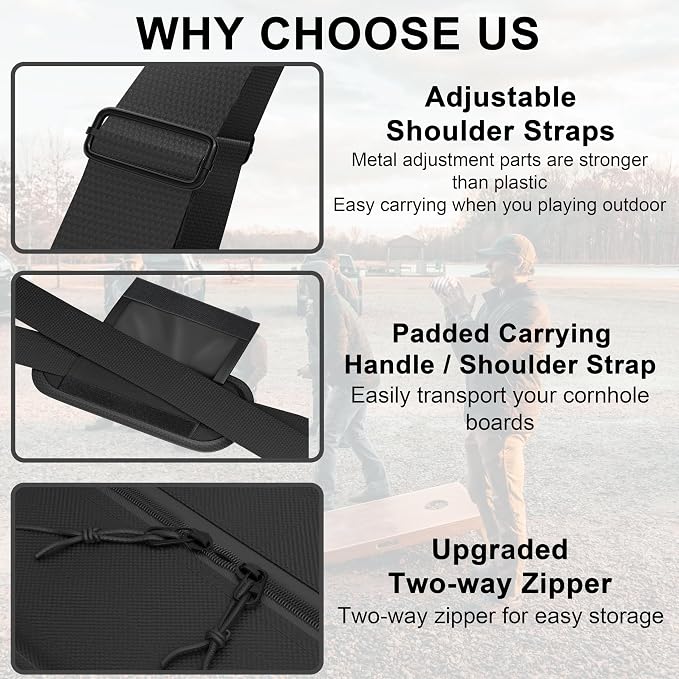 MUCITAGF Cornhole Carrying Case Fits 4' x 2' Regulation Size Board, Heavy-Duty 600D Cornhole Boards Bag with Protective Padded Foam and Extra Pockets for Cornhole Outdoor Games