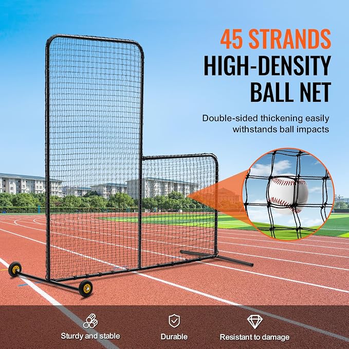 VEVOR Batting Screen - Baseball & Softball Protector with Carry Bag & Ground Stakes, Pitching Net for Pitchers Protection