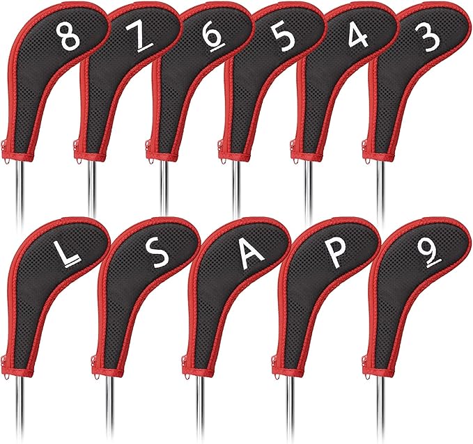 11pcs/Set Golf Club Sock Iron Head Covers Headcover with No. on Both Sides Suitable for Right and Left Handed Golfer Zipper Closure