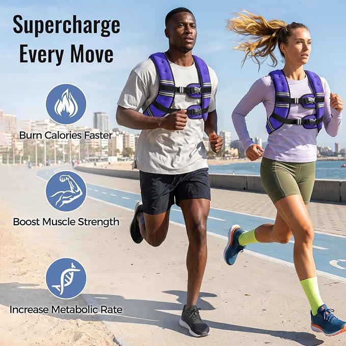 Zeerun Weighted Vest, 6lb/8lb/10lb/12lb/15lb/18lb/20lb/24lb/30lb for Men Women, Reflective Stripe Adjustable Buckle, Comfortable Durable Rucking Vest for Walking Running Strength Training