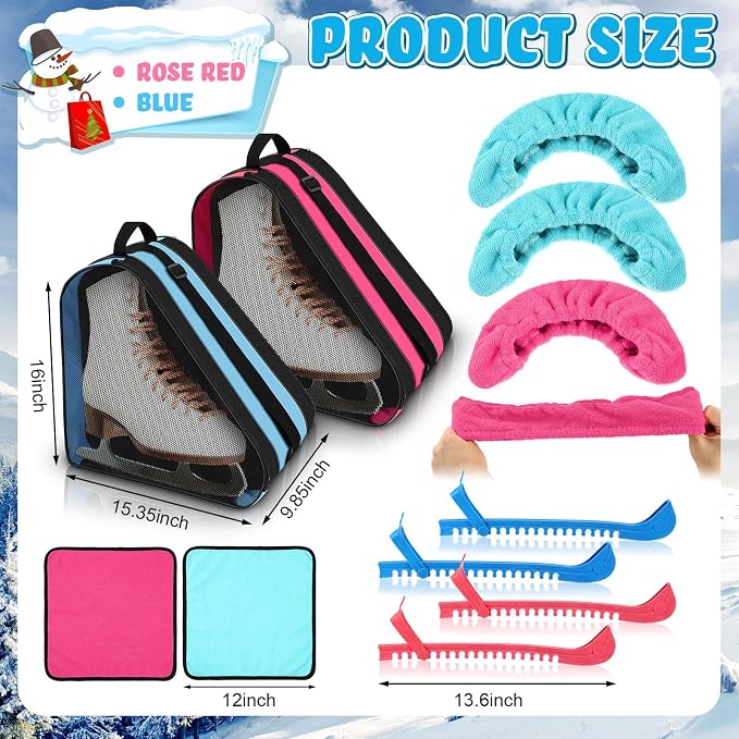 Liliful 8 Pcs Skate Guards Skate Blade Protector Covers Towel Ice Inline Bag Set Ice Guards for Adult Hockey Winter Supply