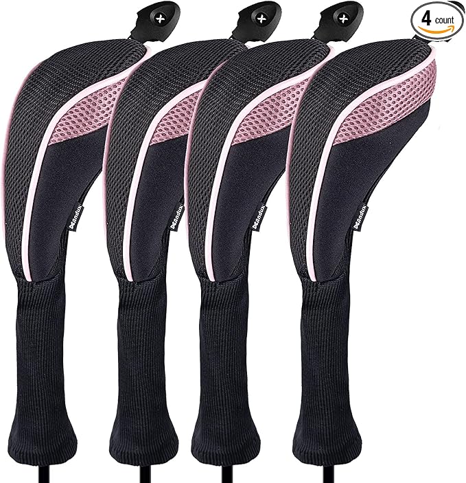 Andux 4 Pack Long Neck Golf Hybrid Club Head Covers Dial No. Tag CTMT-01 | Mesh Breathable material | all the Same Size | Coloured Piping | Pull-On Closure