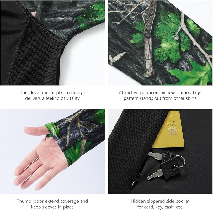BASSDASH Men’s UPF 50 Performance Fishing Shirt Cooling Hoodie Camo Long Sleeve FS17M
