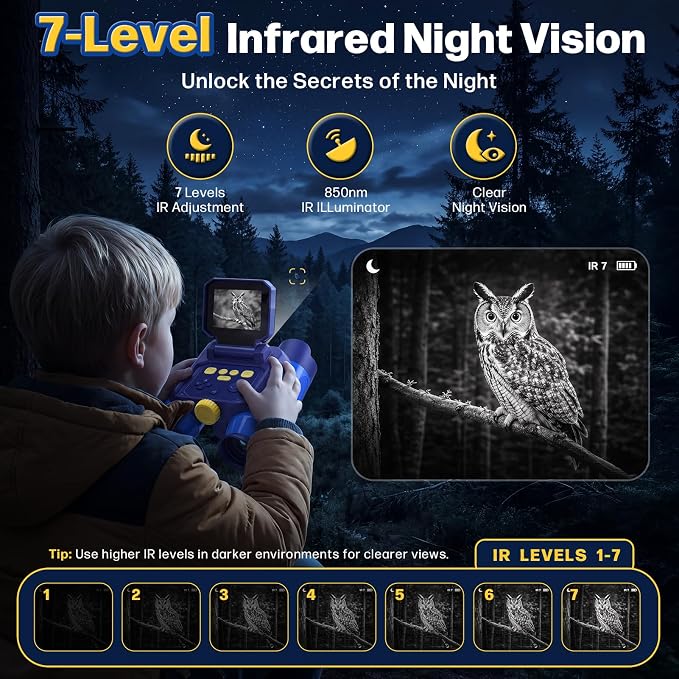 Binoculars for Kids with Night Vision,48MP Photo & 1080P Video(Blue) | 10X Optical Zoom Digital Binoculars with 2.4" IPS Screen, 20 Built-in Games, STEM Outdoor Toys Gift for Boys Girls Age 4-12