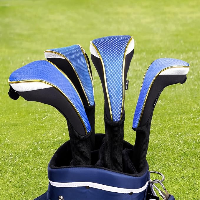 Andux 3Pcs/Set Long Neck Gold Golf Hybrids Club Head Covers with Dial No. Tag MT/HY14