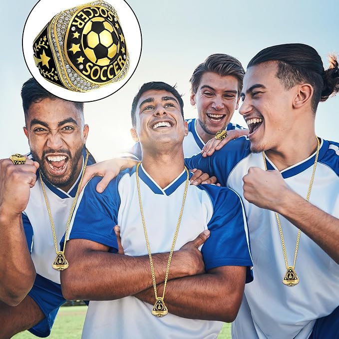 Highergo 1 PC Champion Mvp Rings Baseball Soccer Basketball Volleyball Football Softball Trophy Ring with Display Stand and Neck Chain Size 11 for Winner Tournament Award Gift(Baseball)