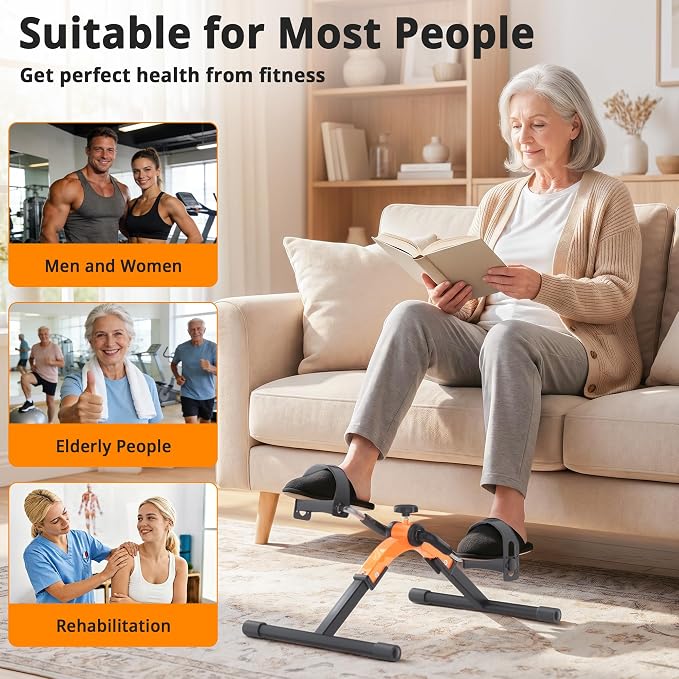 Folding Pedal Exerciser Mini Exercise Bike Under Desk Bike for Arms and Legs Workout, Portable Desk Bike Peddler Machine for Sedentary Officer & Seniors
