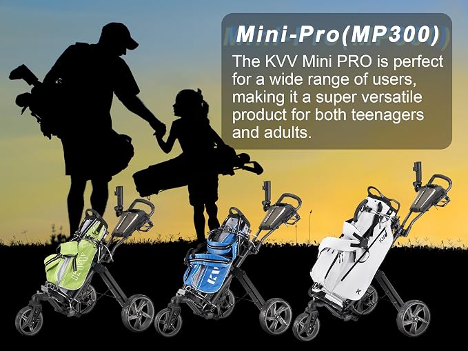 KVV Mini-Pro Deluxe Golf Cart for All Age Groups,Golf Push Cart with Adjustable Upper Bracket, 360 Swivel Front Wheel, Ultra-Compact Size（Charcoal）