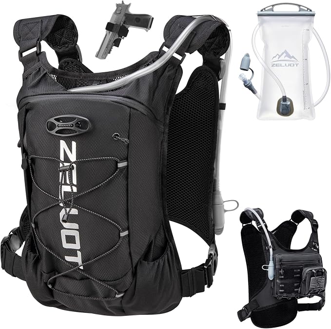 Zelvot Running Vest with 2L Water Bladder, Hydration Backpack, U.S. Design Patent, Lightweight Hydration Pack with Gear Holder, Reflective Chest Pack for Men Women for Marathon
