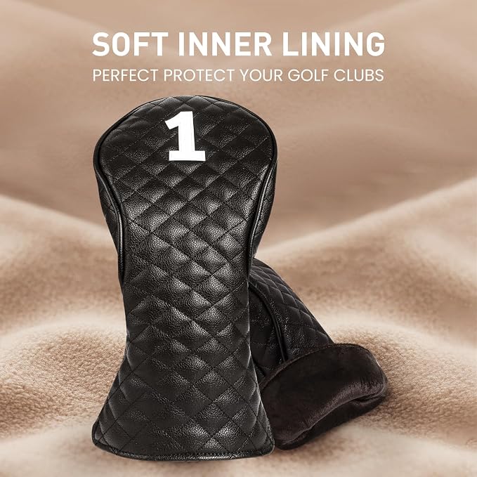 FINGER TEN Golf Club Head Covers for Woods Driver Fairway Hybrid with Interchangeable Number Tag 1 3 5 Premium Leather Headcovers for Women Men