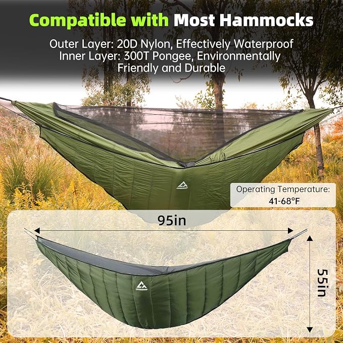 Hammock Underquilt for Camping - Full Length Orange Lightweight Warm Quilt for 3-4 Seasons (41-68°F) - Soft & Durable for Hiking, Backpacking, Beach, Travel - Holds Up to 500lbs