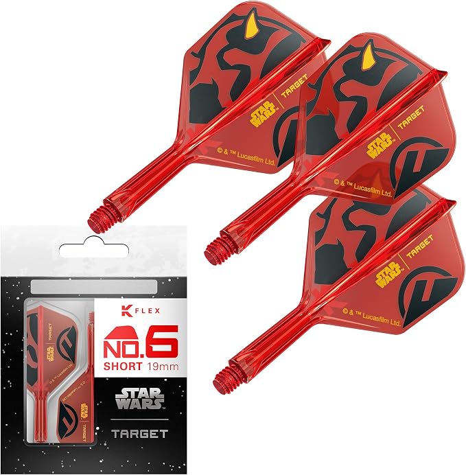 Target Darts Star Wars Darth Maul K Flex Integrated Dart Flights & Shafts | Pack of 3 K-Flex, No.2 & No.6 | Short, Intermediate & Medium Disney K-Flex Accessories
