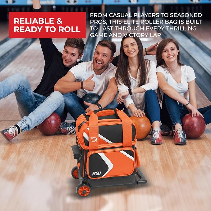 BSI Dash Roller Bowling Bag with Smooth Rolling Wheels, Padded Ball Compartment, Retractable Locking Handle, & Shoe Pocket