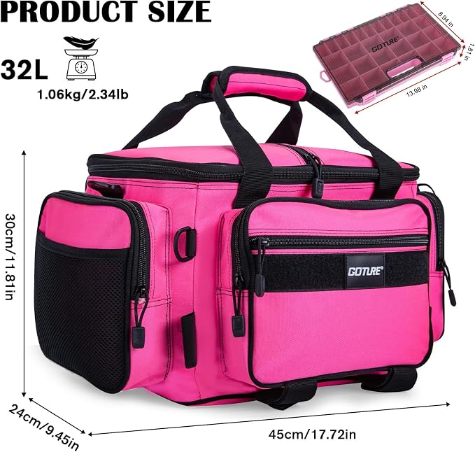 Goture Fishing Tackle Bag with 4PCS 3700 Tackle Boxes | 600D Water-Resistant, Rod Straps, Detachable Bottle Pouch, SBS Zippers, Freshwater & Saltwater Gear Storage Fishing Bag