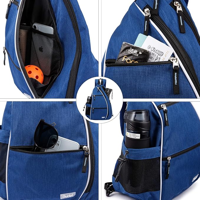 Sucipi Pickleball Bag - Men's & Women's Pickleball Backpack, Adjustable Sling Bag w/Fence Hook/Large Capacity/Safety Pocket