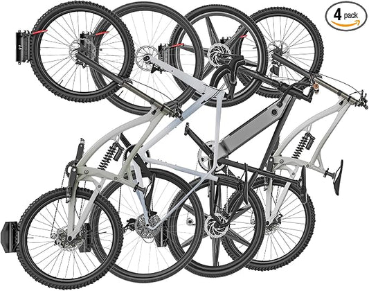 Favoto Swivel Bike Wall Mount (4 Pack) - Family Bike Storage System for Garage, Vertical Bicycle Hanger Fleet, Heavy Duty Space-Saving Wall Hooks for Multiple Bikes, Holds up to 66 lbs Each