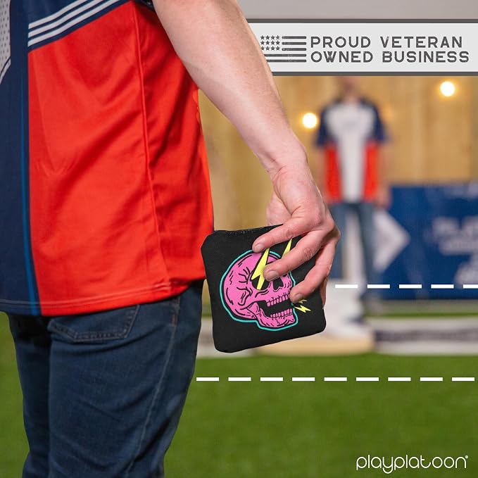 Play Platoon Competition Series Cornhole Bags Set of 8 Regulation Professional Weight Double Sided Slick and Stick with Rubber Sticky Dot Slow Side for Pro Corn Hole Bean Bag Toss Game-Designed in USA