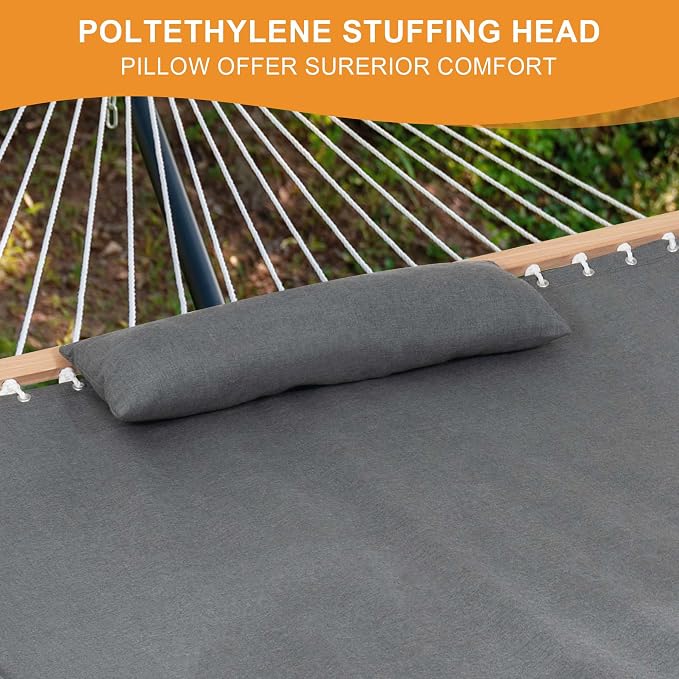 Lazy Daze Hammocks 12 FT Sunbrella Fabric Hammock Non-Fading with Spreader Bars and Free Pillow Fits for 2 Persons, All Weather and Fade Resistant for Patio Yard, 450 lbs Capacity, Cast Slate