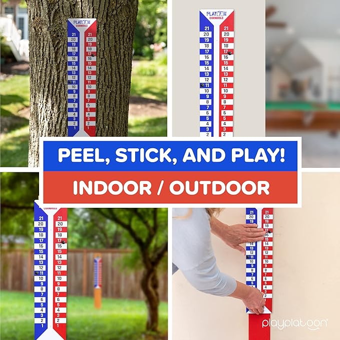Play Platoon Cornhole Scoreboard Vertical Score Keeper Board & Accessories 4 Magnets, 4 Clothes Pin, PVC Tower Stand & Carry Bag Holder for Professional Corn Hole Bag Tournament
