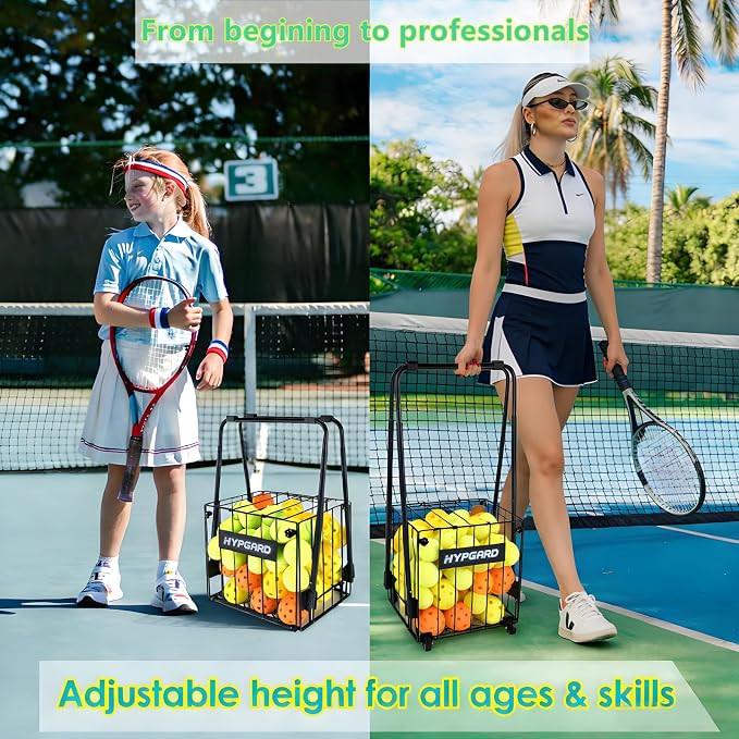 Pickleball & Tennis Ball Hopper, Sports Balls Teaching Cart, Portable Lightweight Softball Caddy, Large Capacity Baseball Basket Carrier for Training