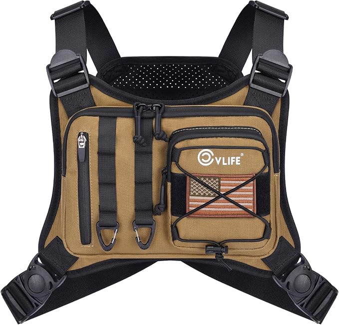CVLIFE Outdoor Chest Bag for Men, Tactical Chest Pack, Adjustable Running Vest Bag, Lightweight Anti-theft EDC Rig for Hiking