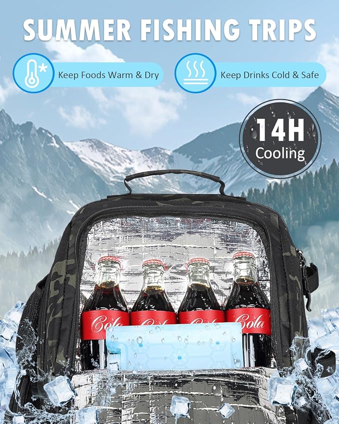 HAMBOLY Fishing Backpack with Tackle Boxes, 50L Fishing Tackle Bag with Cooler & Rod Holders, Waterproof Tackle Bag for Men