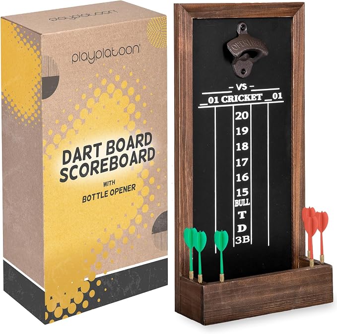 Play Platoon Dart Scoreboard & Darts Holder Wall Mount - Wood Score Board, Professional Darts Accessories, Dart Holder