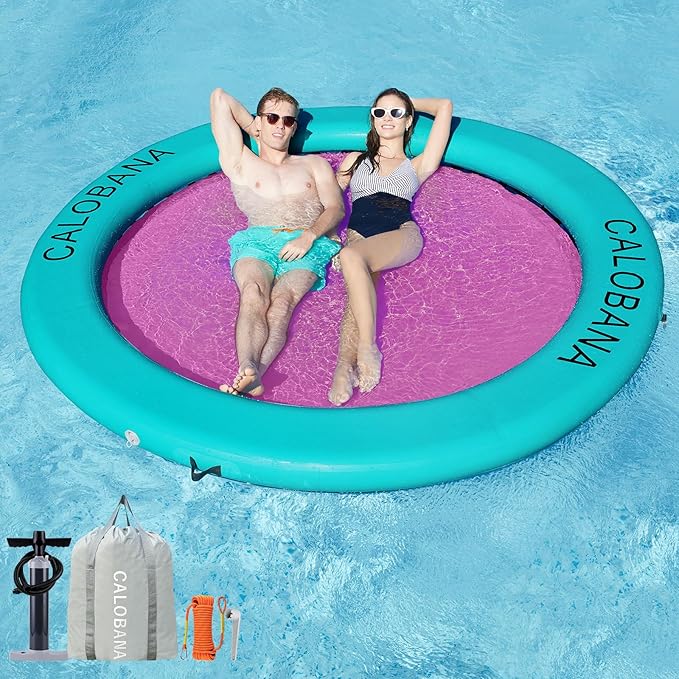 CALOBANA Round Floating Ring Inflatable Water Hammock Heavy Duty River Floats Lake Raft for Adults Tanning Pool Lounger Float Island Platform Pad Mat for Party