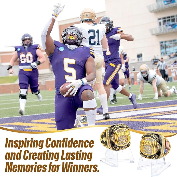 Misdary Soccer Baseball Basketball Championship Rings with Holder Most Valuable Player Trophy Gold Ring Award Gift Team Prize for Football Tournament Winner