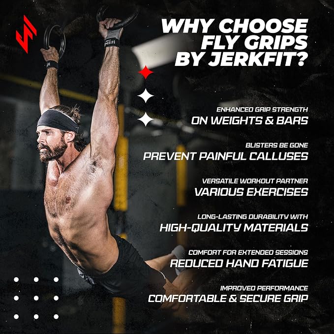 JerkFit Fly Grips, 2 Finger Vegan Gymnastics Grips - Pull Up Grips for Cross Training Hand Protection - Hand Grips for Gymnastics Bars, Palm Guards for Athletes to Prevent Rips and Blisters